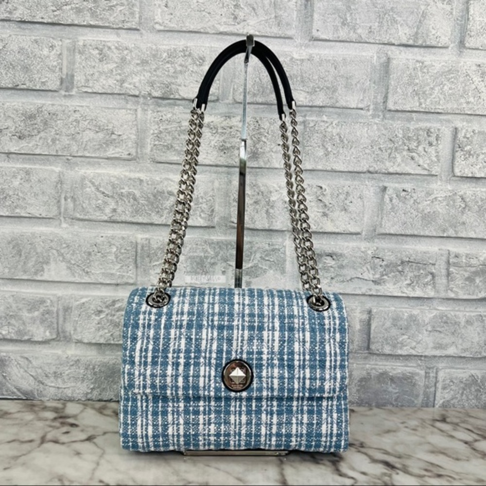 Kate Spade Natalia Denim Tweed Medium Flap Chain Shoulder Bag Crossbody - Picture 2 of 9